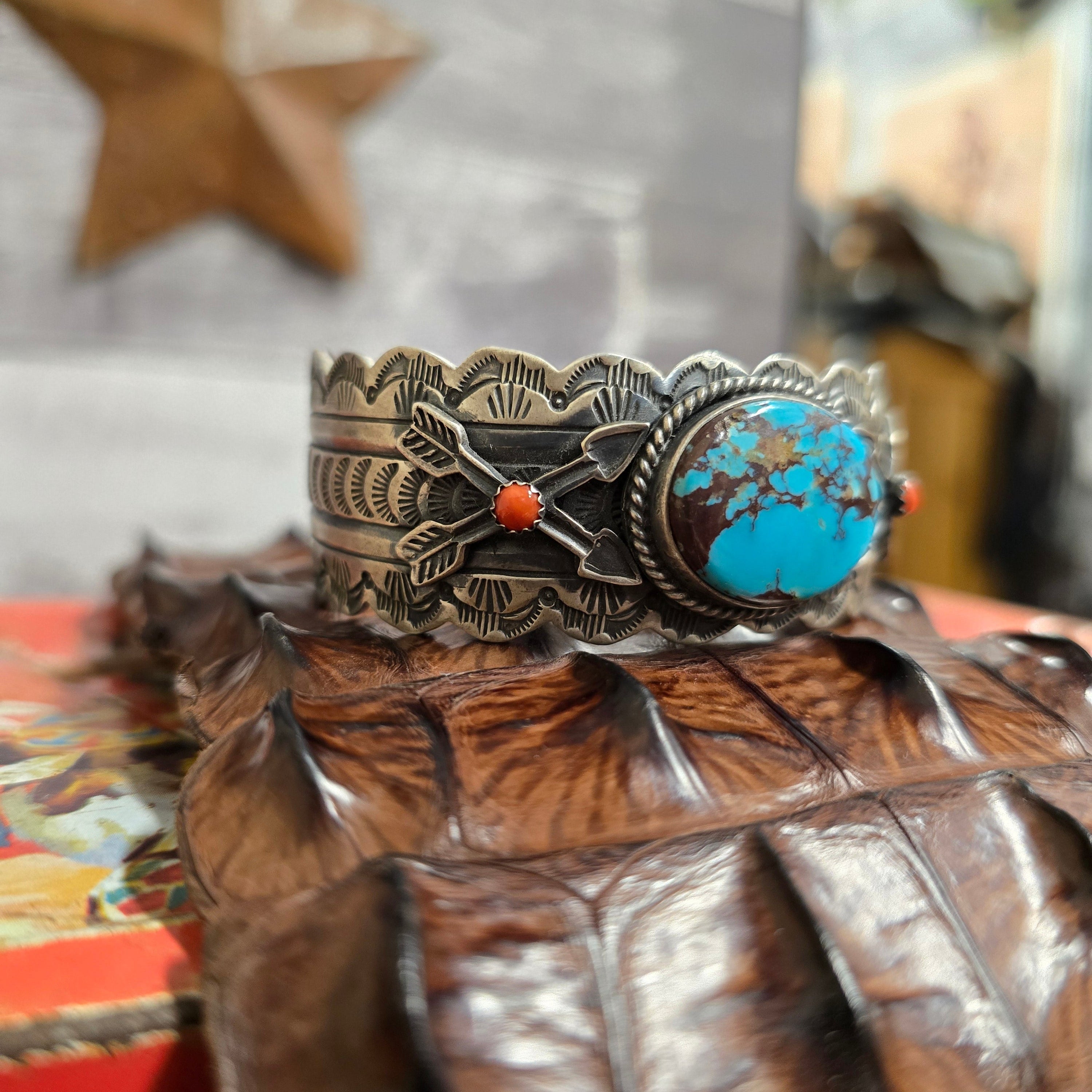 Leroy James Turquoise And Silver Hand Crafted Navajo Cuff