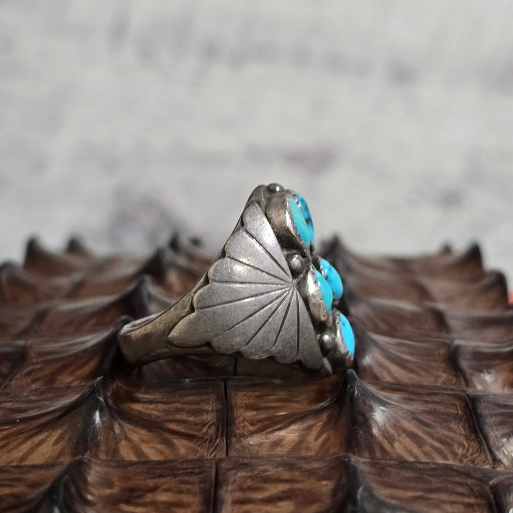 Vintage Southwestern Sterling Silver & Turquoise Cluster Ring