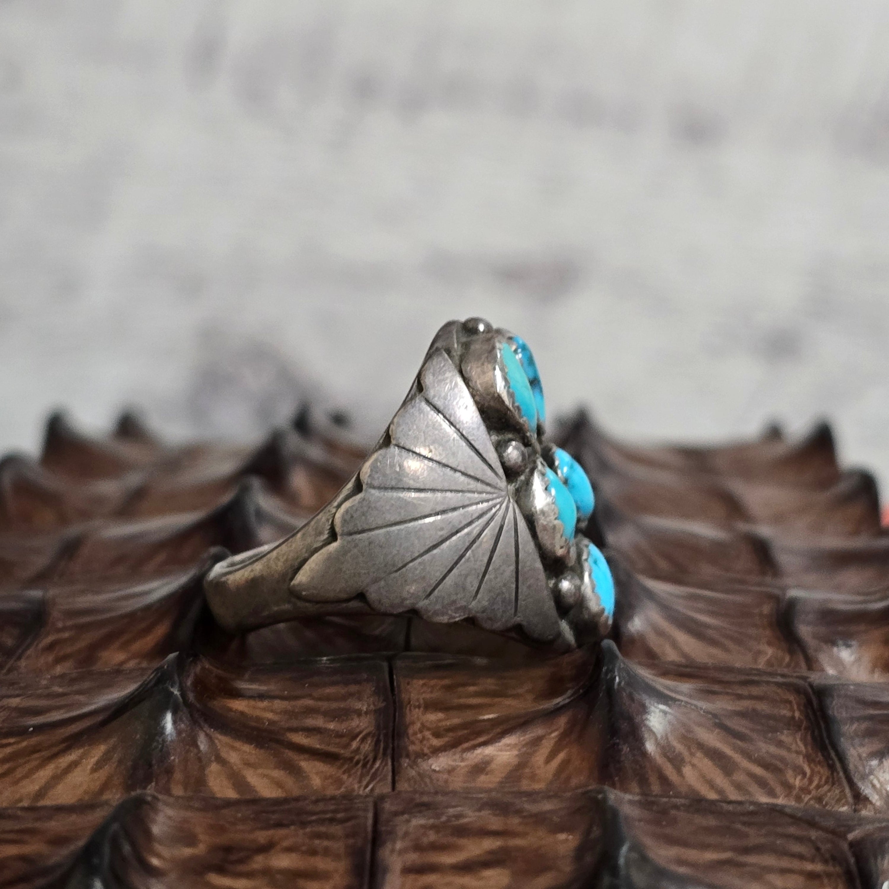 Vintage Southwestern Sterling Silver & Turquoise Cluster Ring