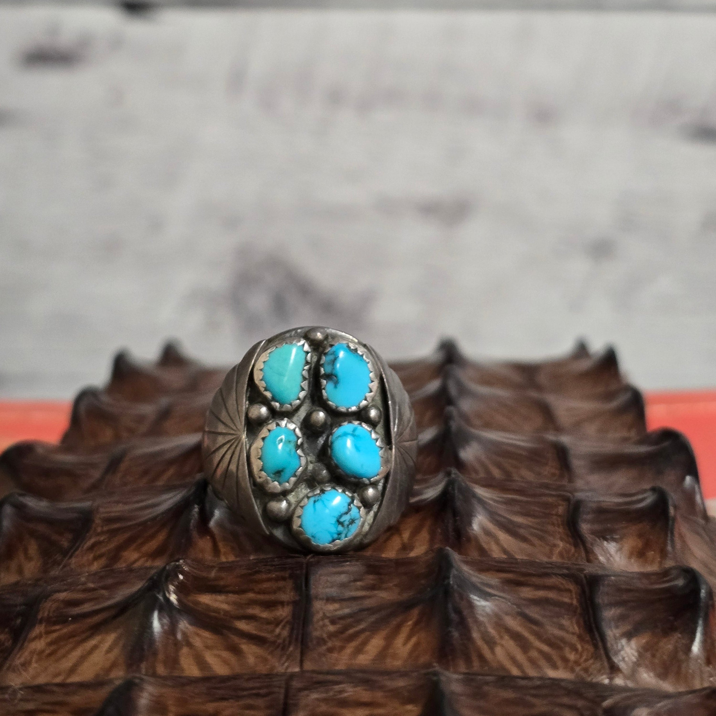 Vintage Southwestern Sterling Silver & Turquoise Cluster Ring