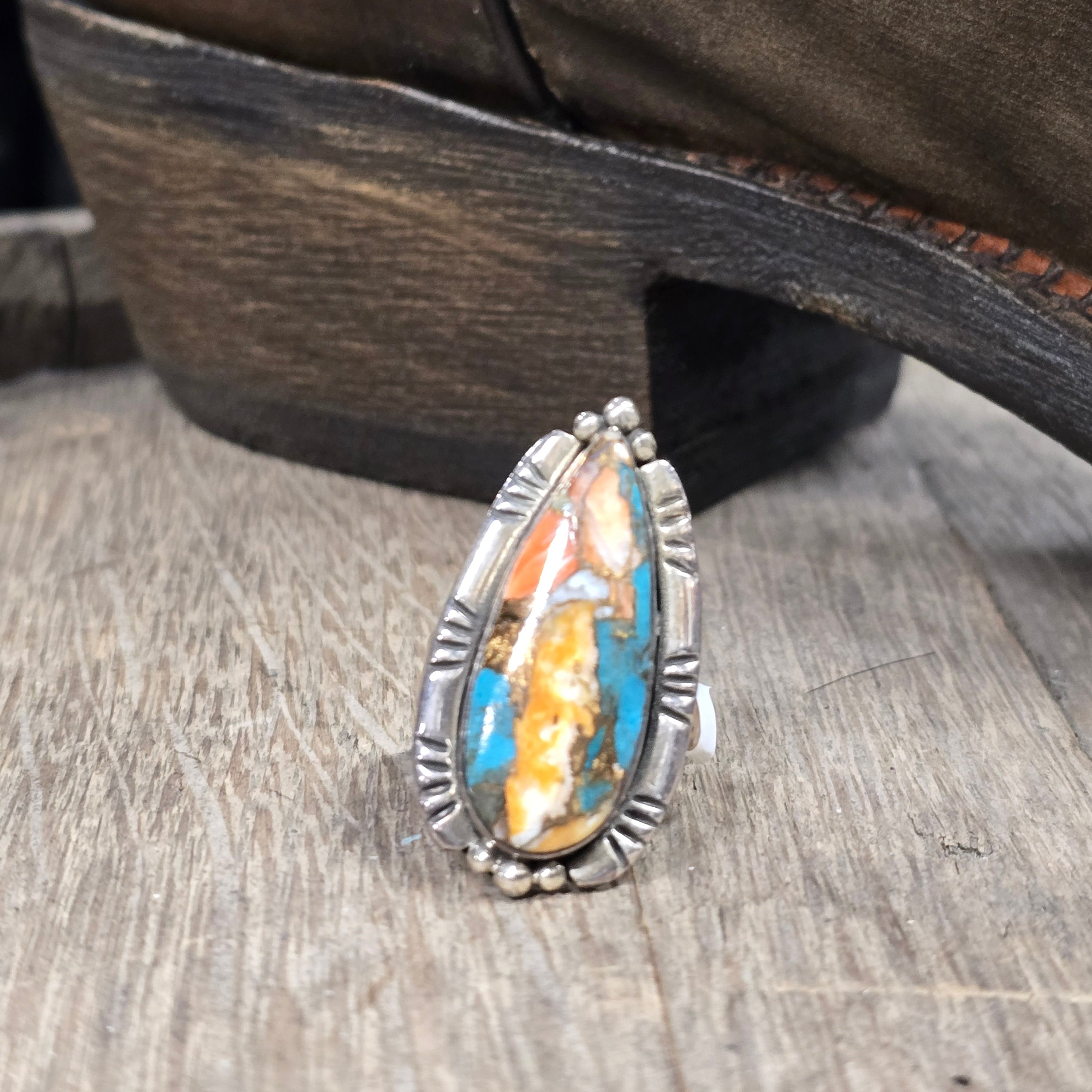 The Hada Collection: Handcrafted Sterling Silver Spiny Turquoise Ring