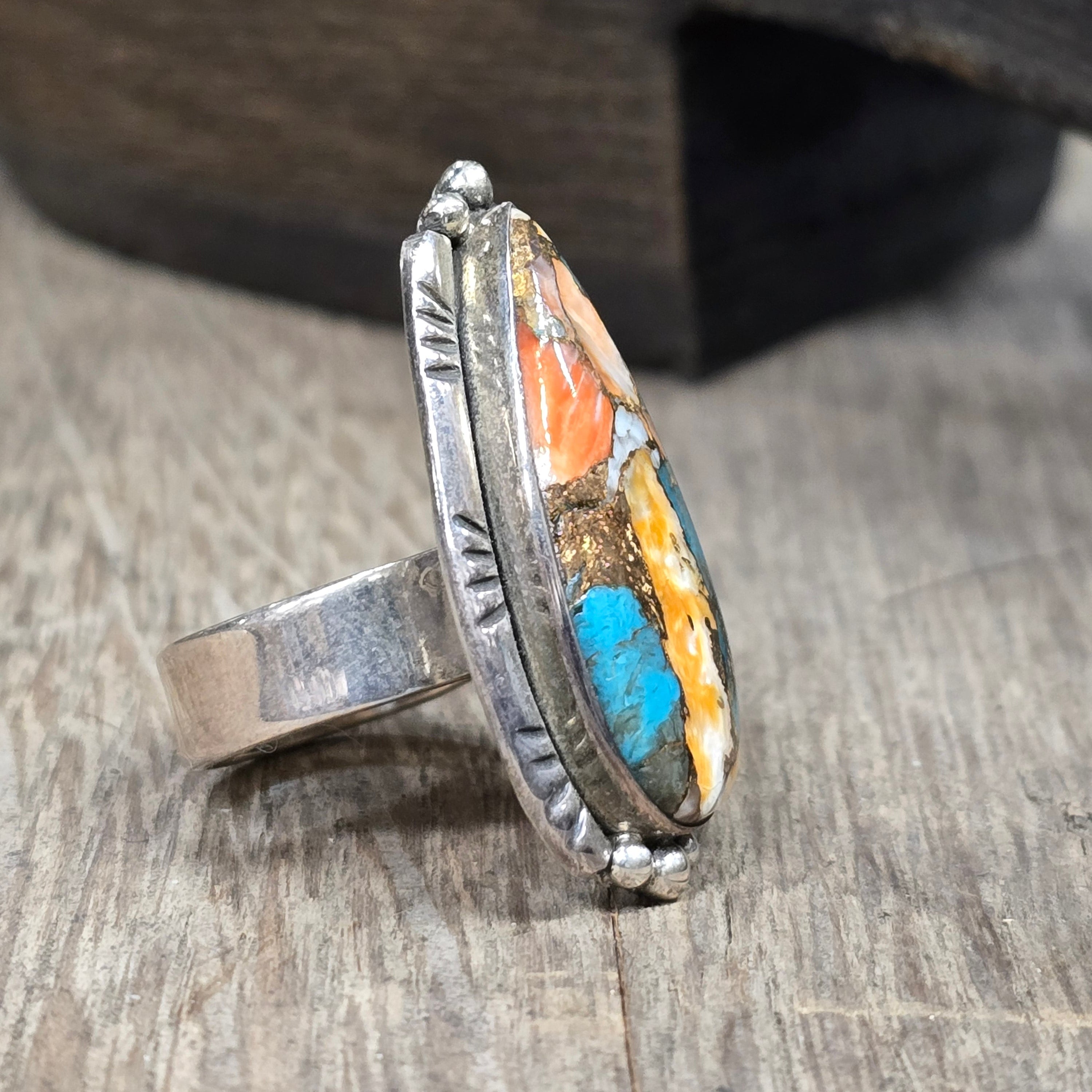 The Hada Collection: Handcrafted Sterling Silver Spiny Turquoise Ring