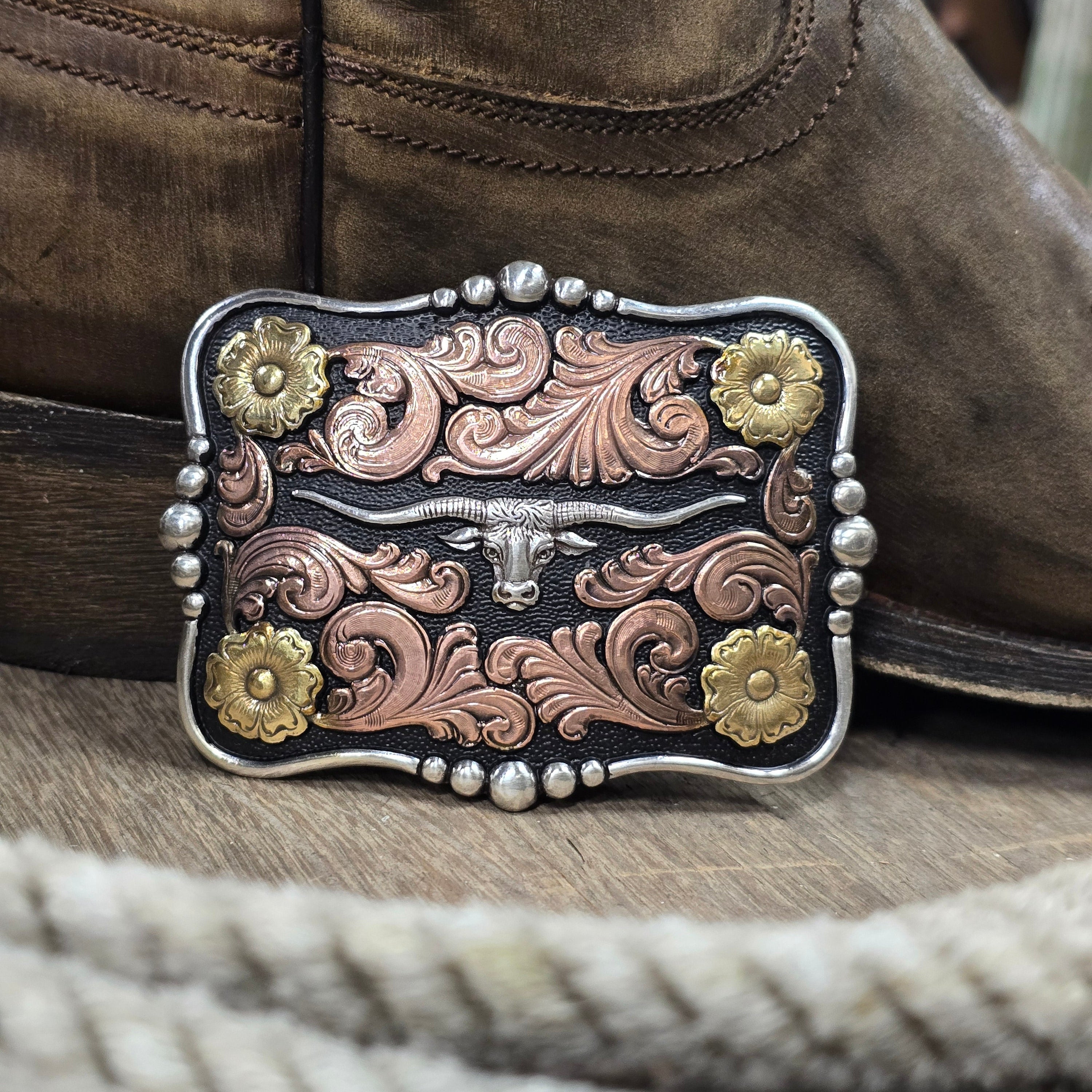 Nocona Tri-Tone  Long  Horn Buckle
