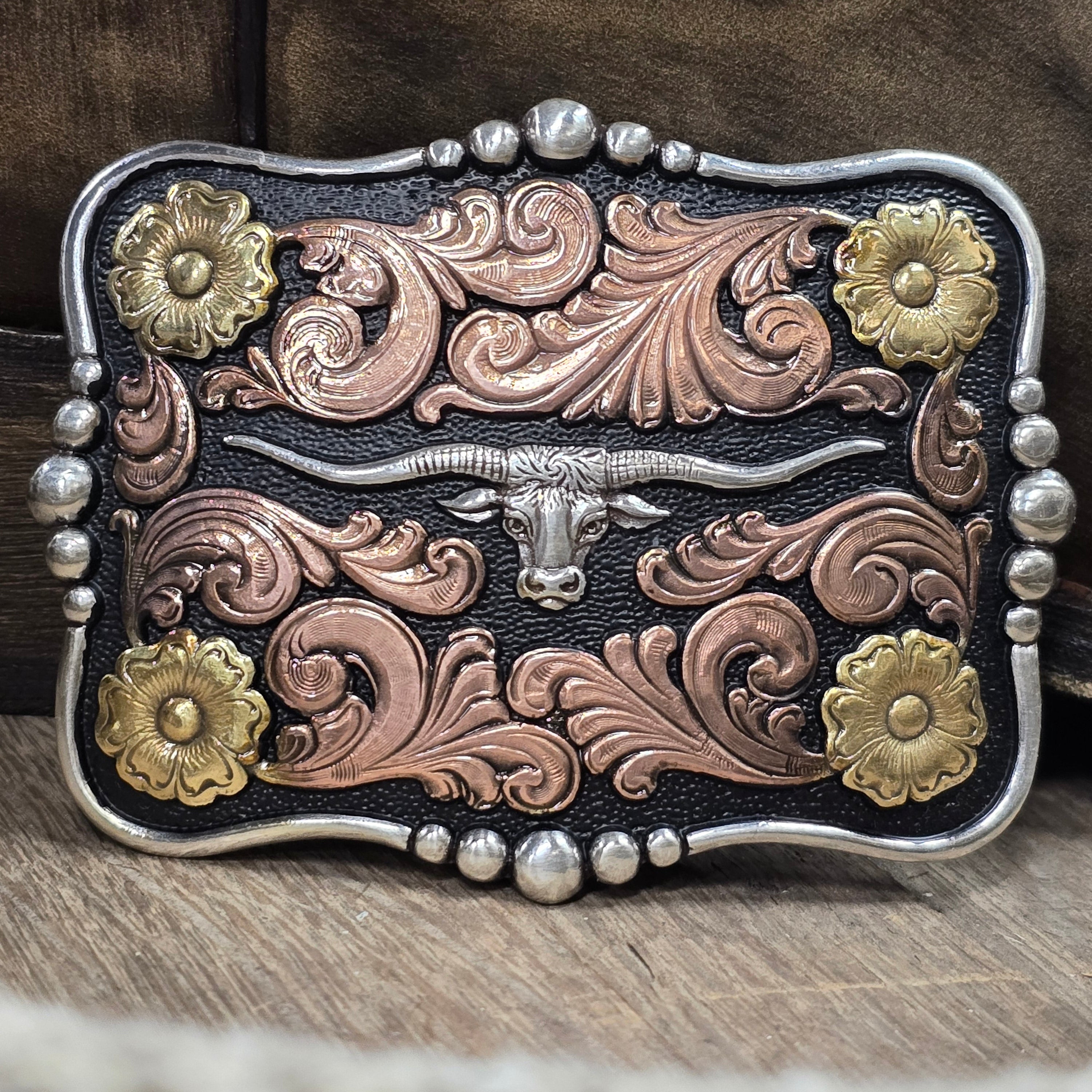 Nocona Tri-Tone  Long  Horn Buckle