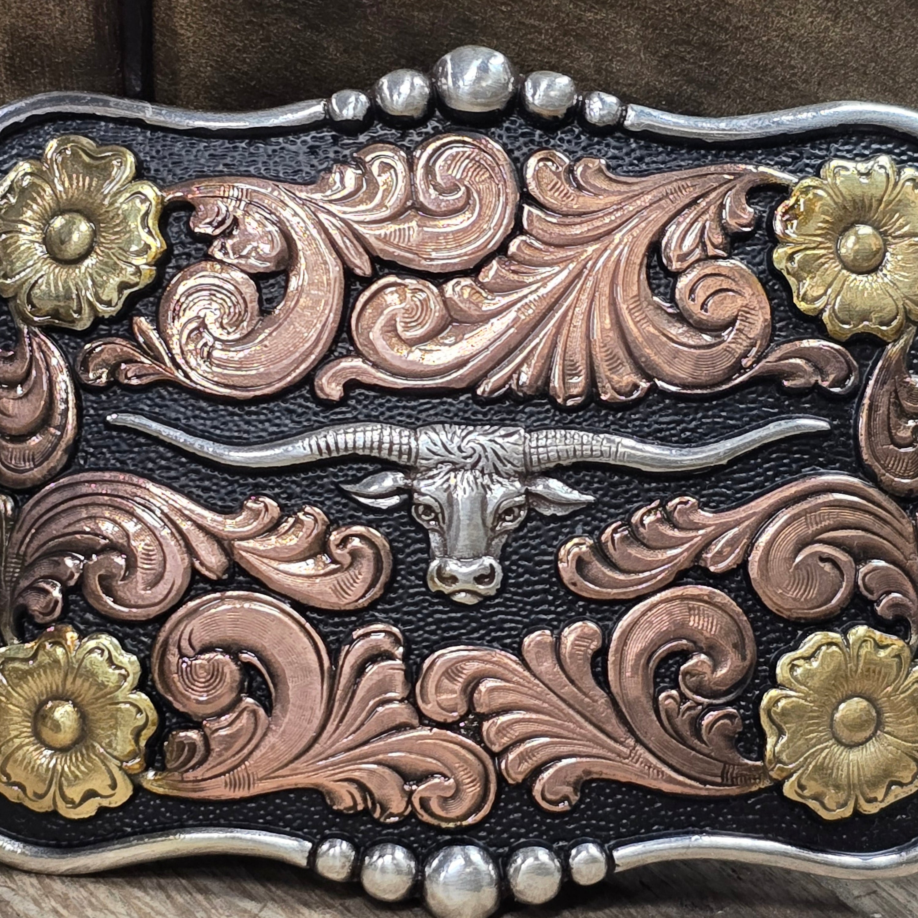 Nocona Tri-Tone  Long  Horn Buckle