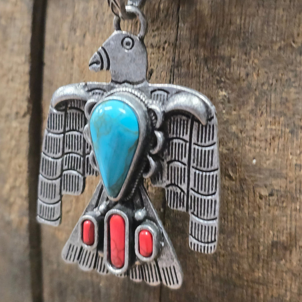 Faux Turquoise Thunderbird Necklace