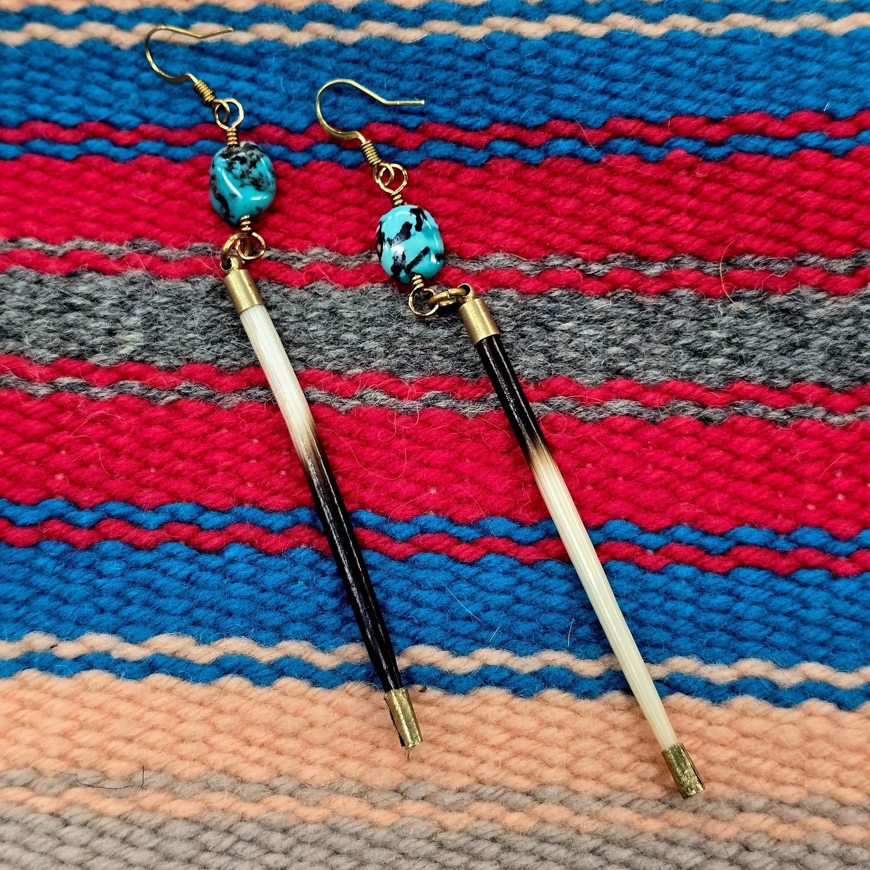 Astali Hand Made Porcupine Quill &Turquoise Drop Earrings
