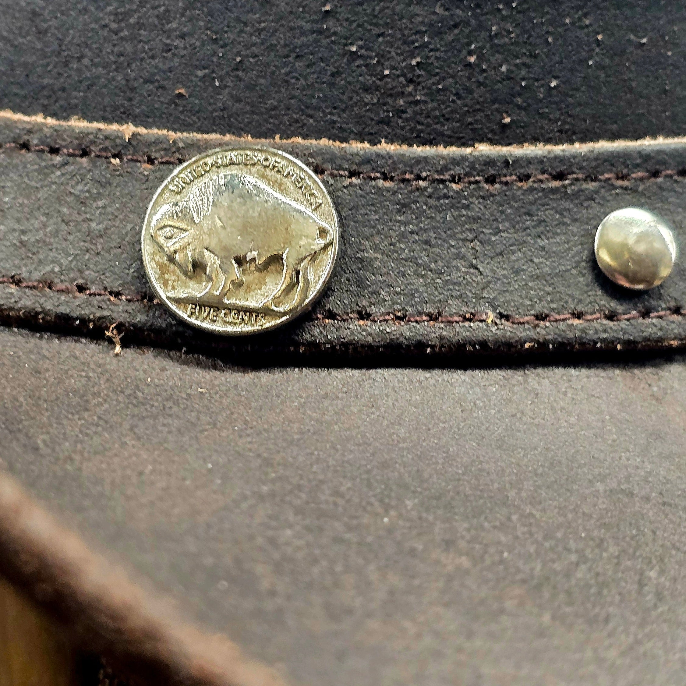 Rockin' Cowboy Brand  Buffalo Nickel Leather Cowboy Hat  Black/ Brown