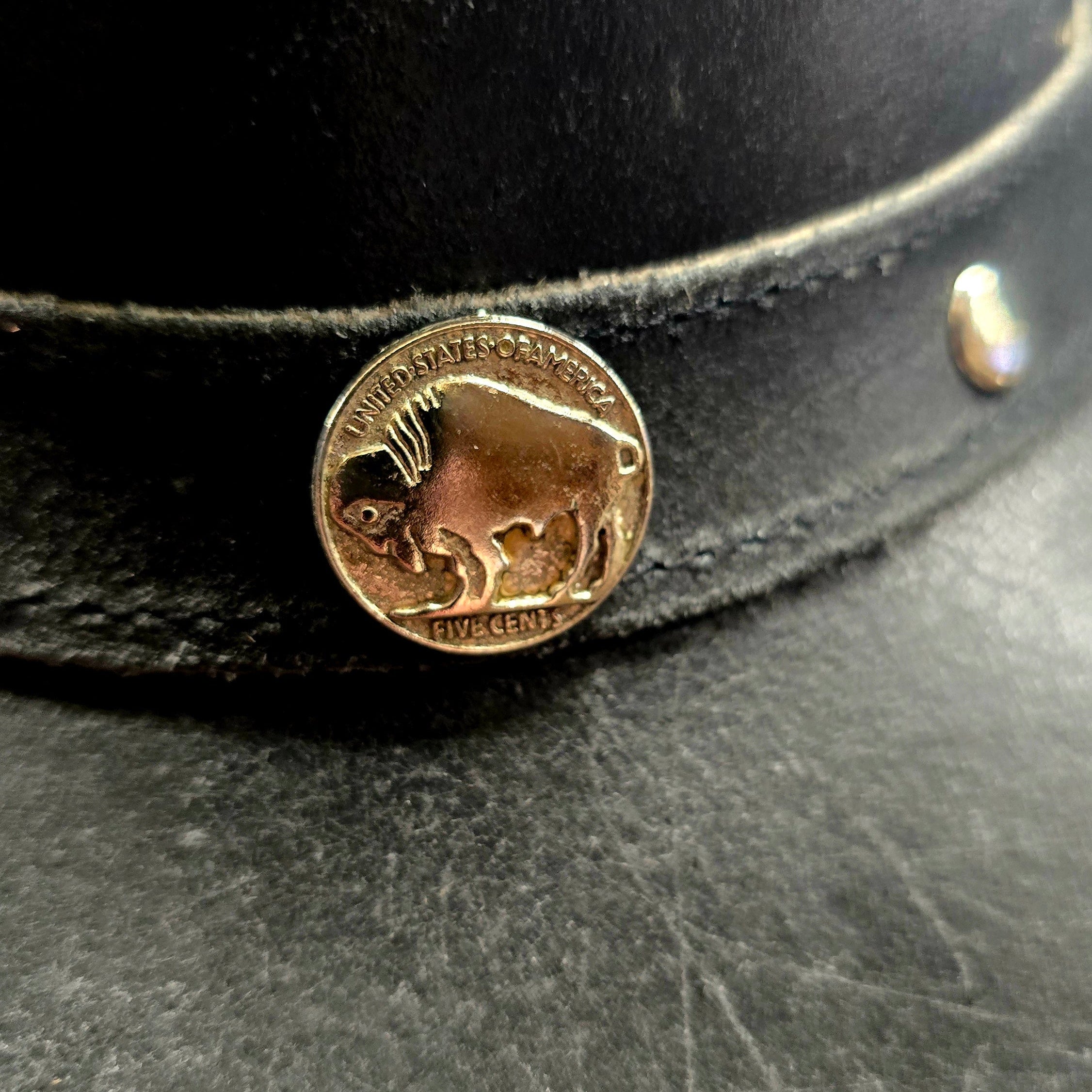 Rockin' Cowboy Brand  Buffalo Nickel Leather Cowboy Hat  Black/ Brown