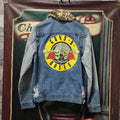 Guns & Roses Black Frog Embroidered And Printed Distressed Faux Fur Denim Jacket