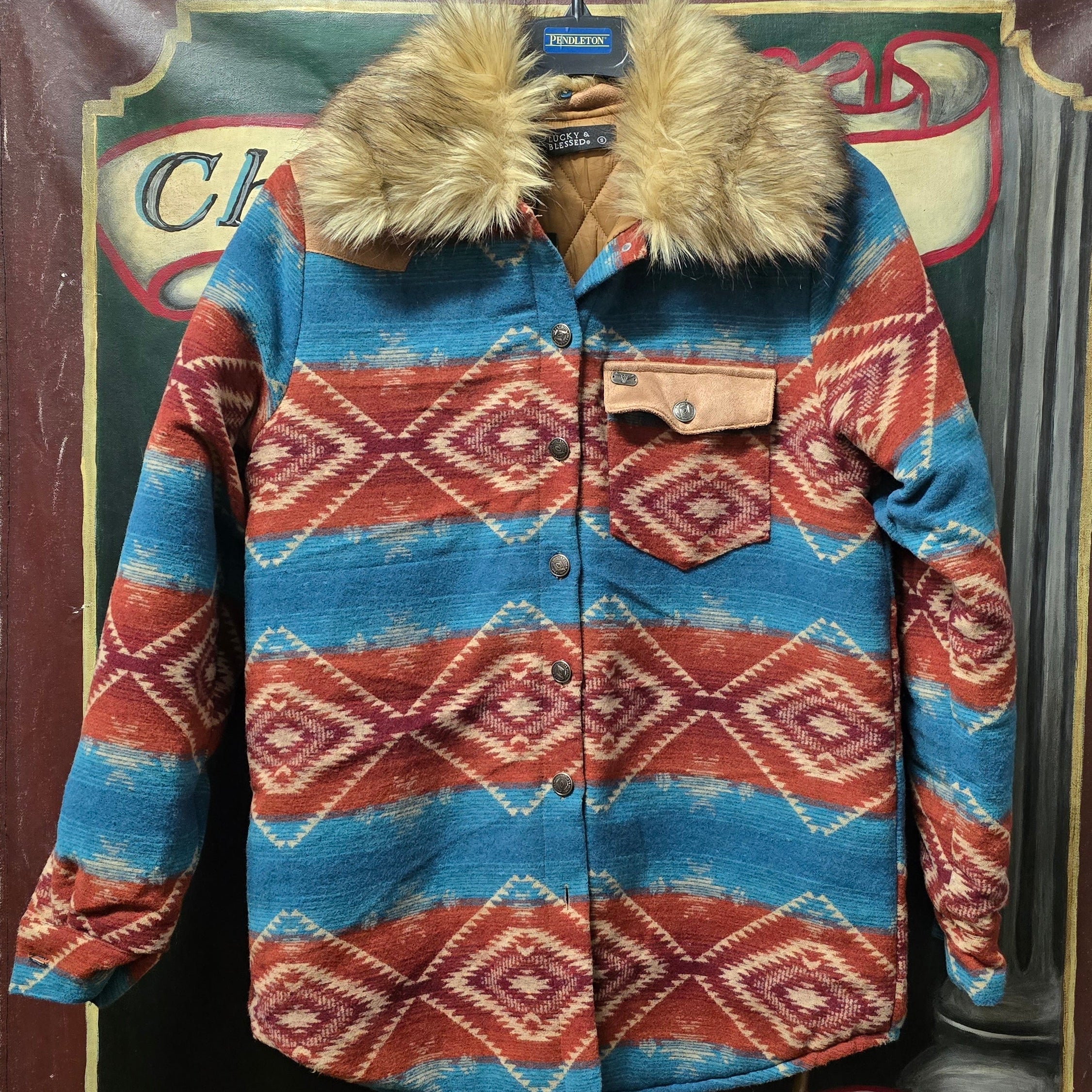 Lucky & Blessed Southwest Faux Fur Winter Coat