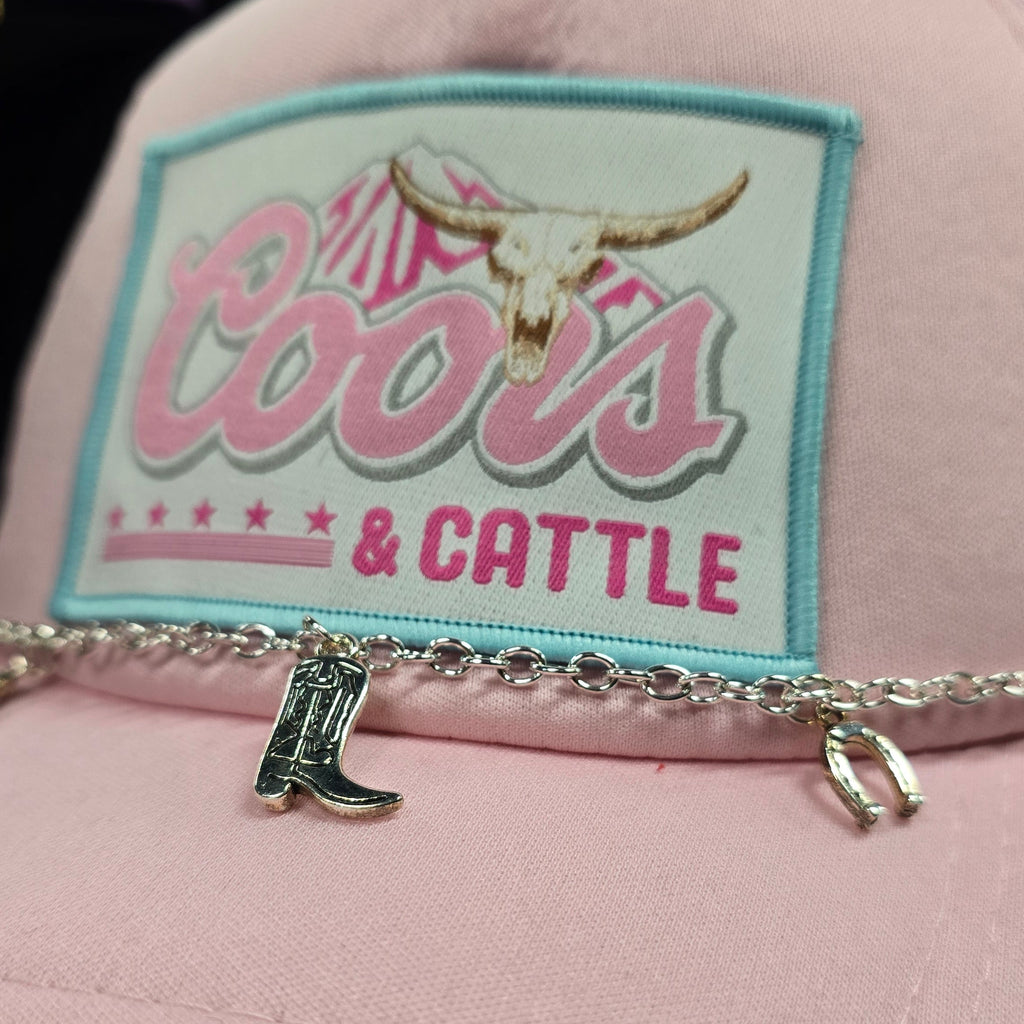 K.T.’s Cowgirl Collection: Pink Coors & Cattle Mesh Back