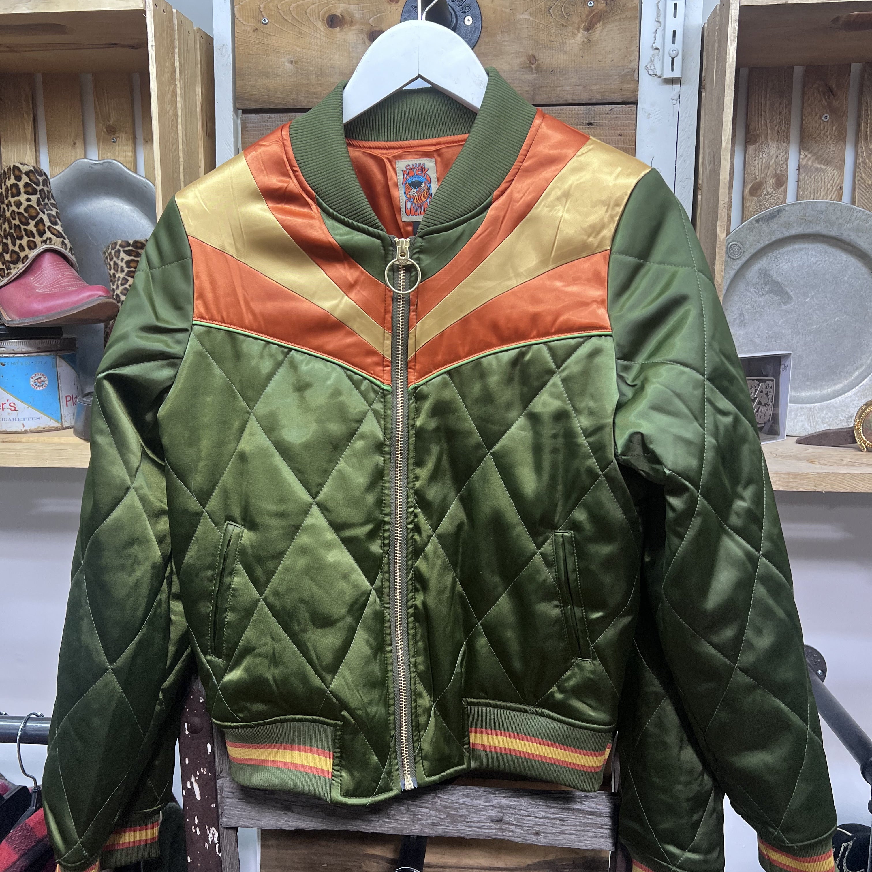 Unisex Classic Rock Couture Olive Green Rising Sun Bomber Jacket - Badlands AB Exclusive