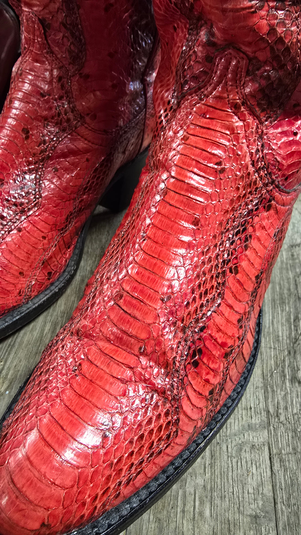 Vintage 80s Dan Post  Genuine Red Snake Boots Ladies 7.5