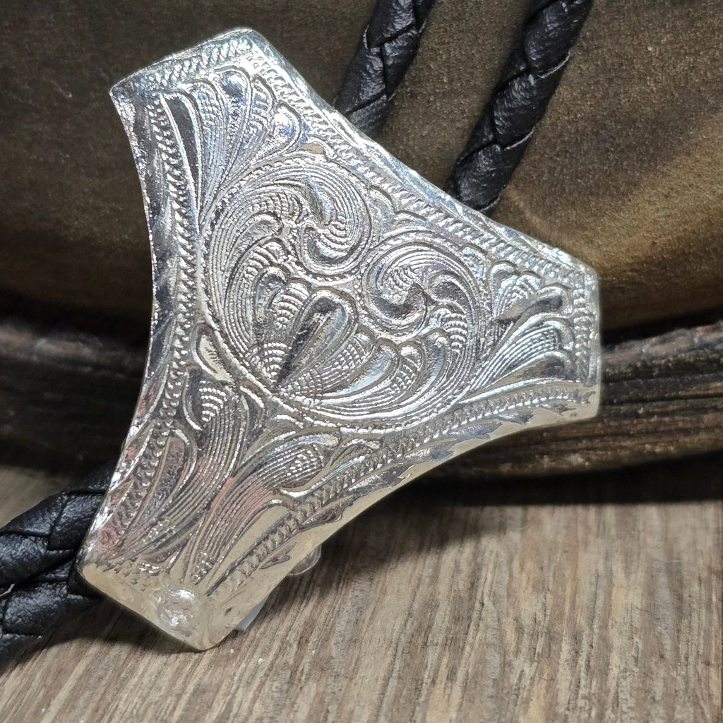 Engraved Western Scroll Bolo Tie