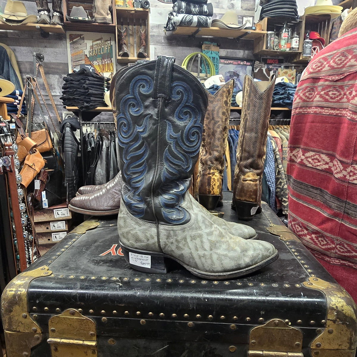 Rare Vintage 1970s Tony Lama Pre-Ban Elephant Leather Cowboy Boots