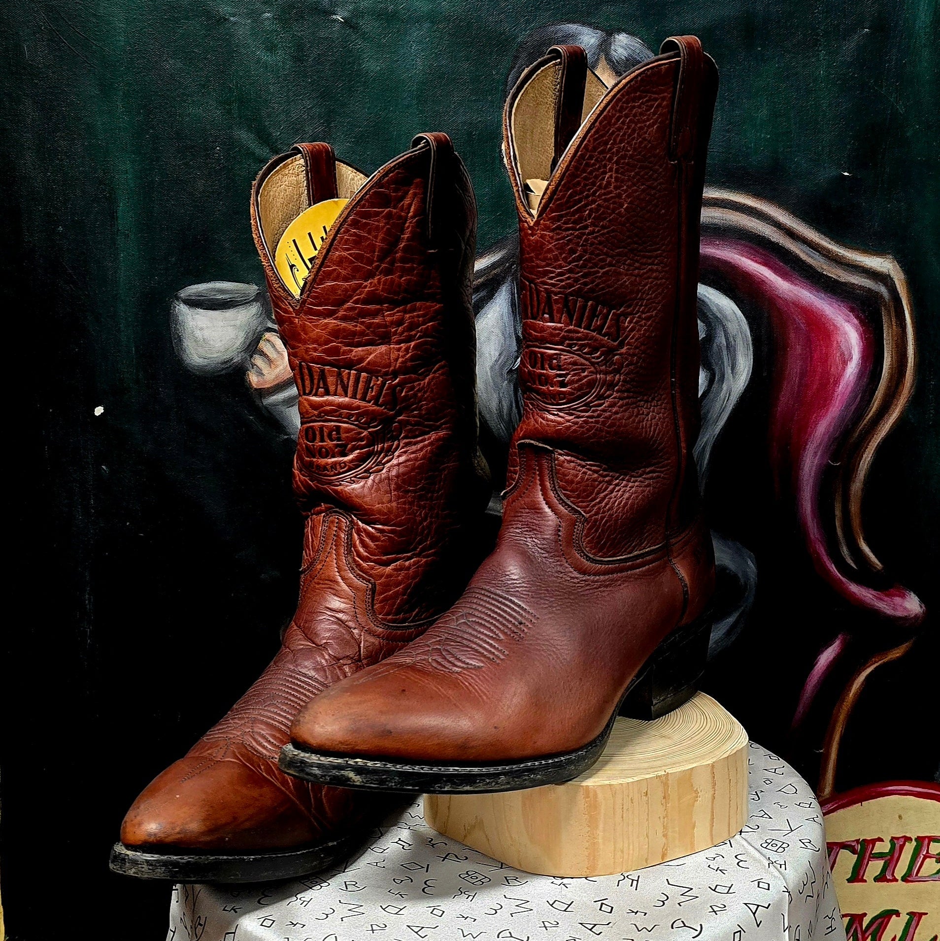 Vintage 90s Jack Daniels Cordovan Brown Cowboy Boots