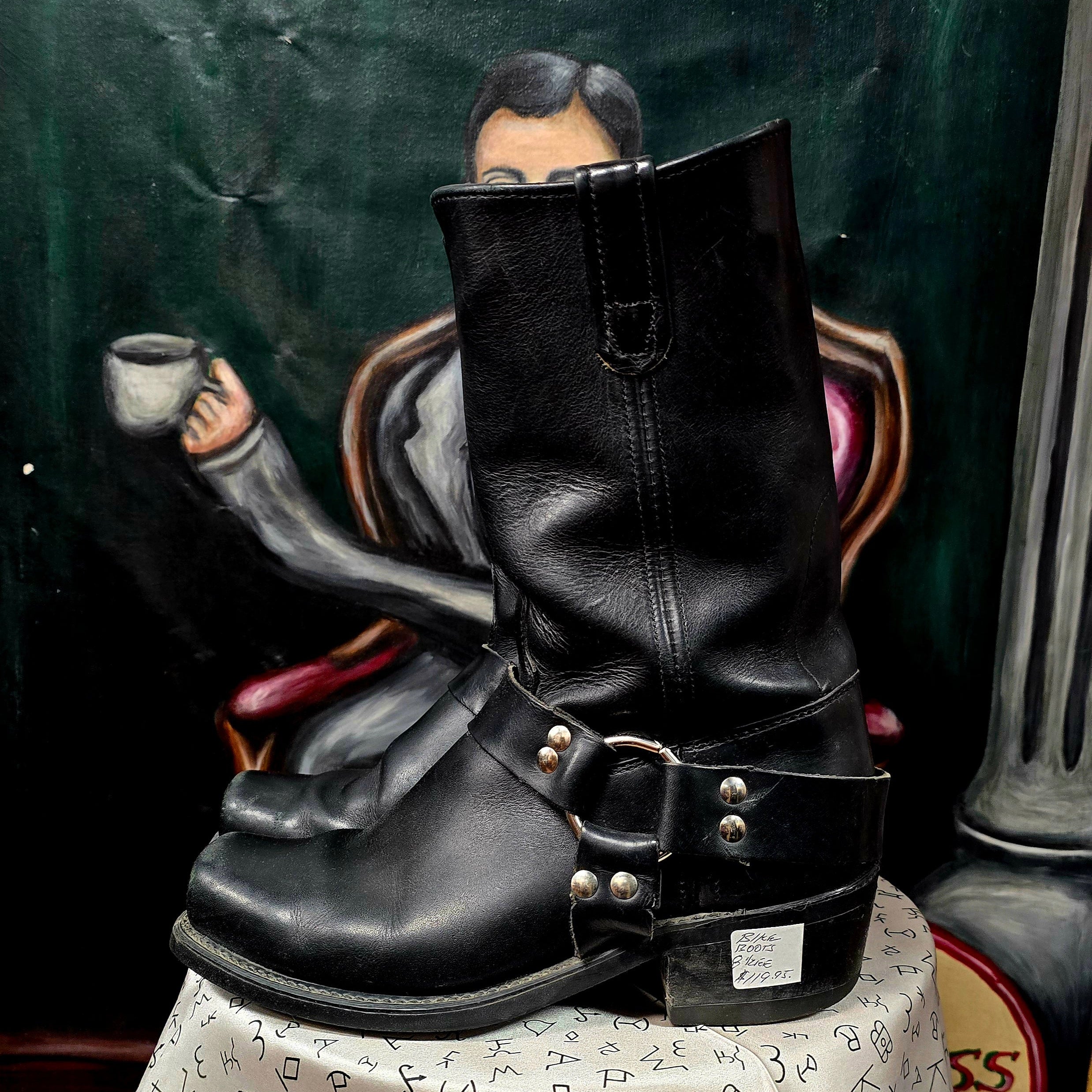Vintage Mens Leather Biker Boots
