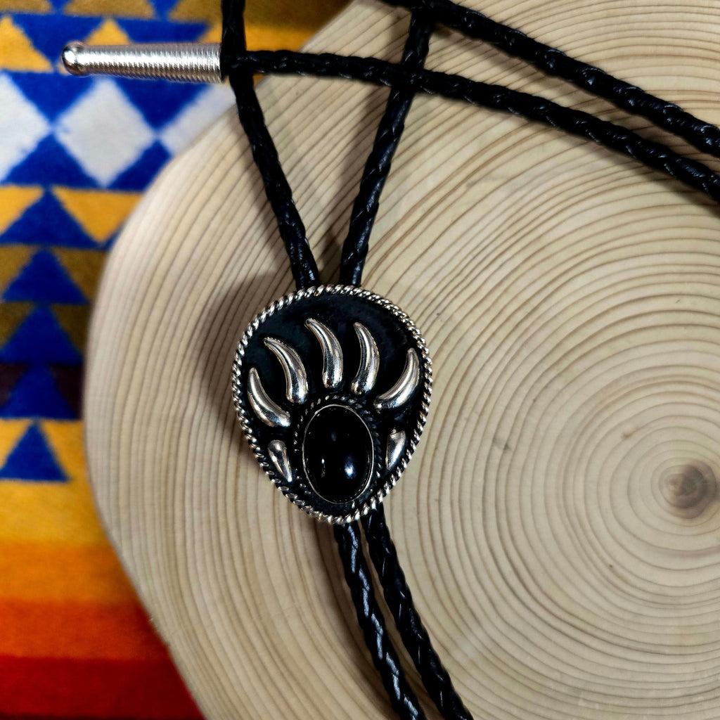 "The Big  Grizzly" Faux Onyx/Turquoise Bear Claw Bolo Tie