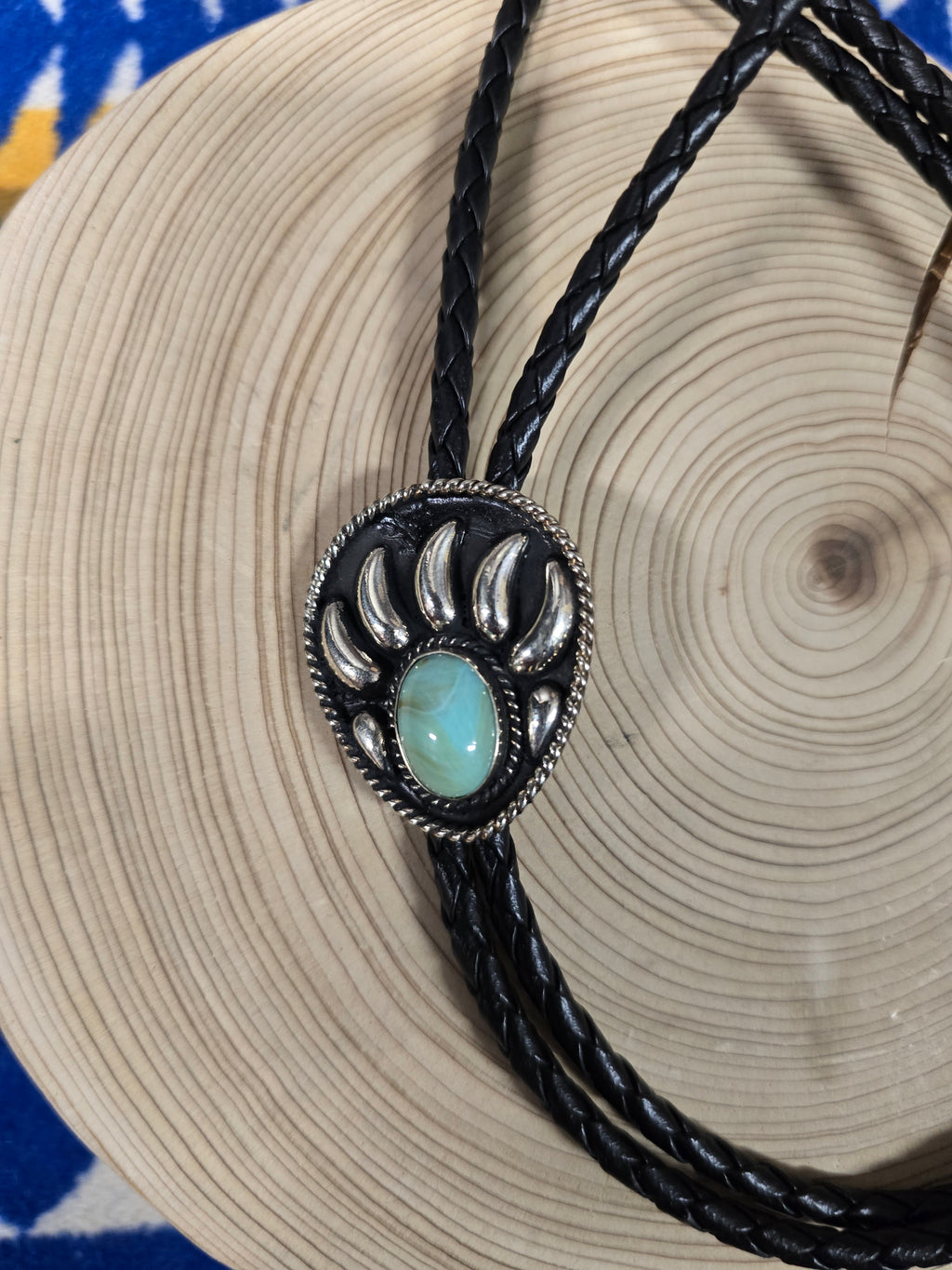 "The Big  Grizzly" Faux Onyx/Turquoise Bear Claw Bolo Tie
