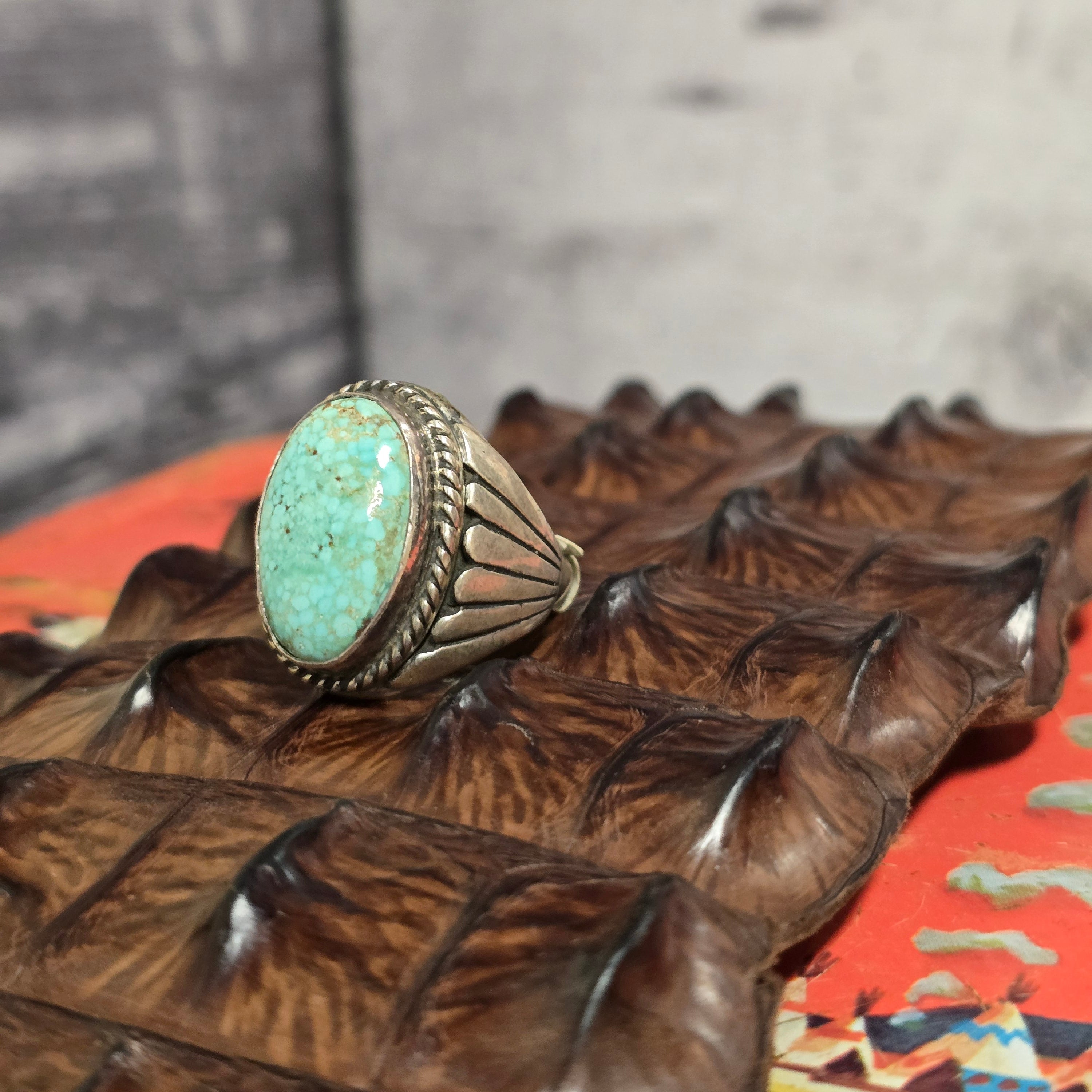 Vintage-Style Sterling Silver & "Water Web"  Kingman Turquoise Ring