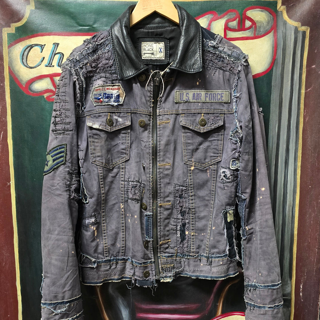 One-of-a-Kind Custom "Bone Black" Distressed Military Moto Jacket