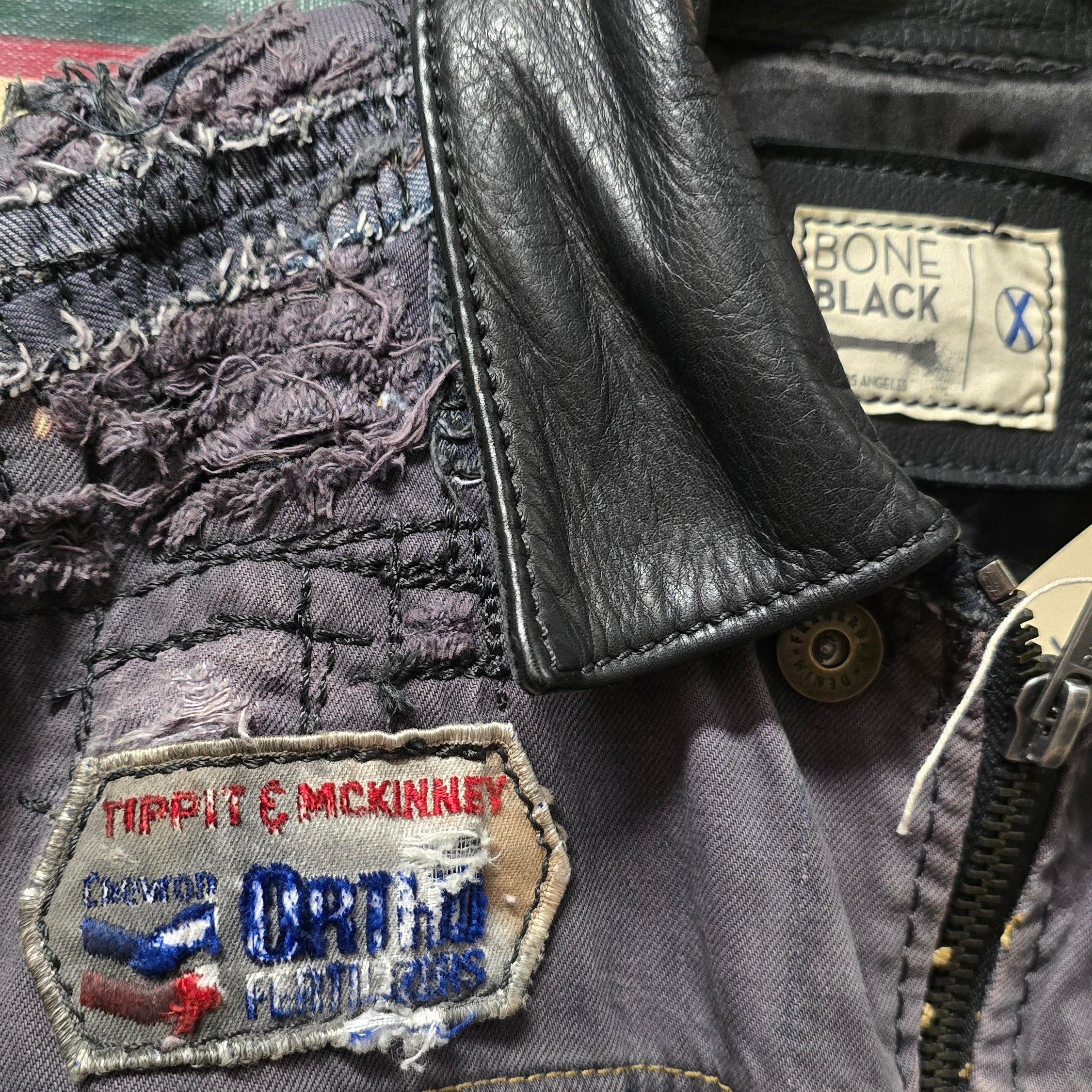 One-of-a-Kind Custom "Bone Black" Distressed Military Moto Jacket