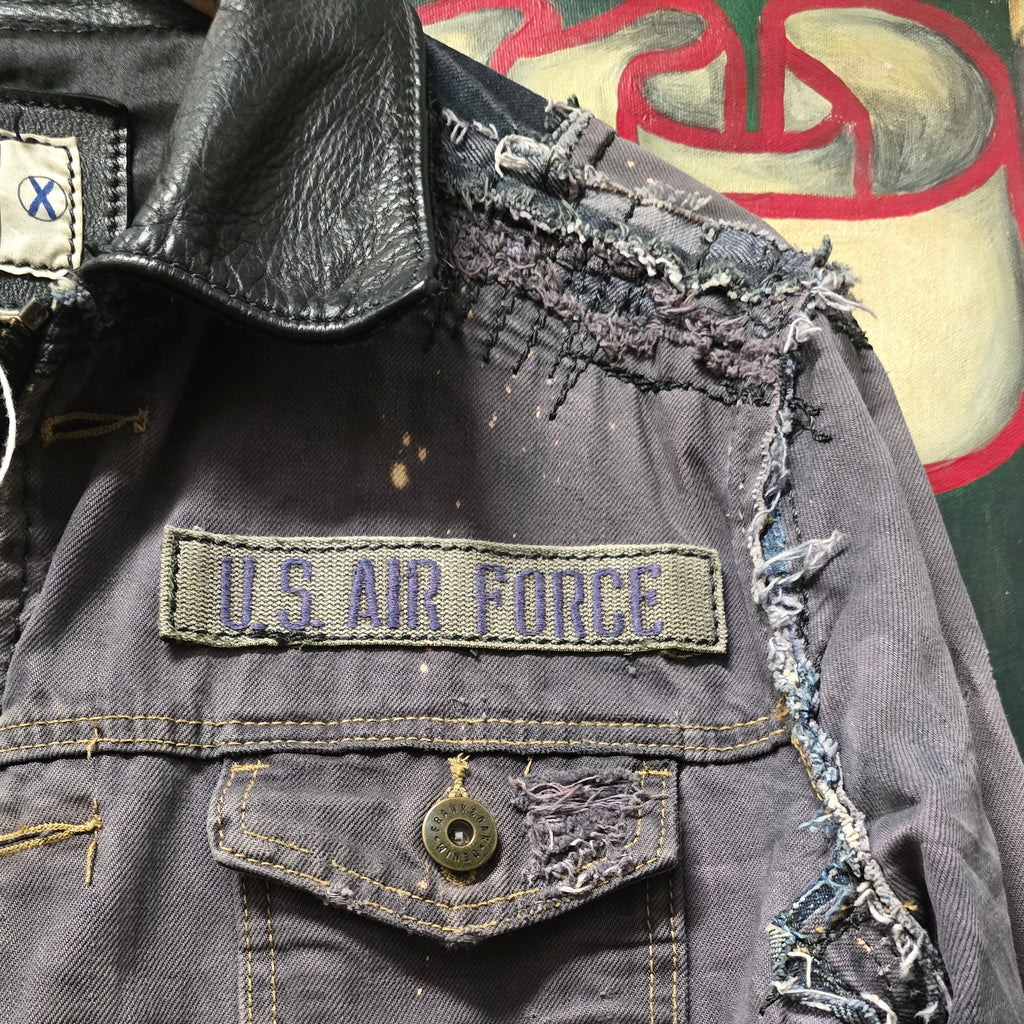 One-of-a-Kind Custom "Bone Black" Distressed Military Moto Jacket