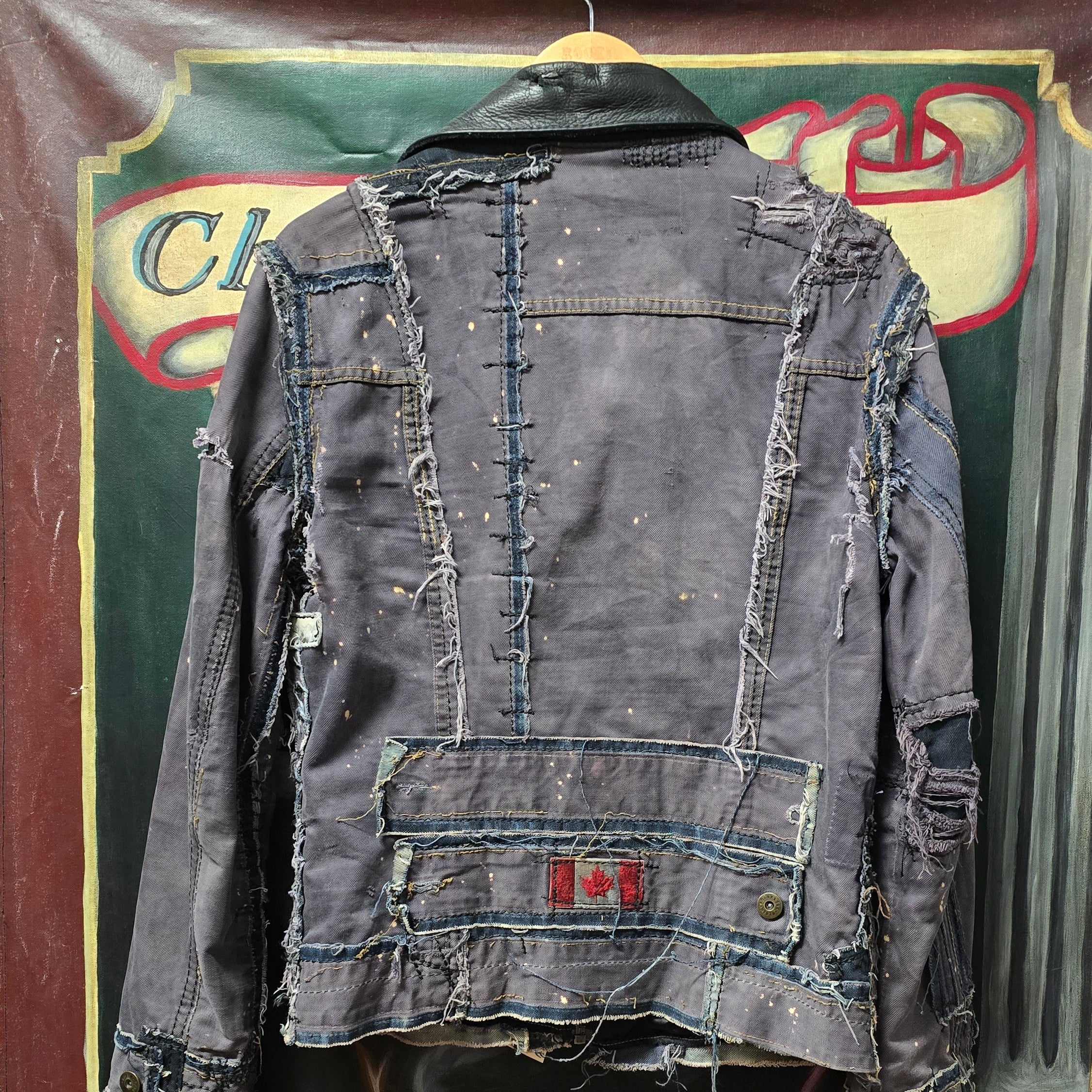One-of-a-Kind Custom "Bone Black" Distressed Military Moto Jacket