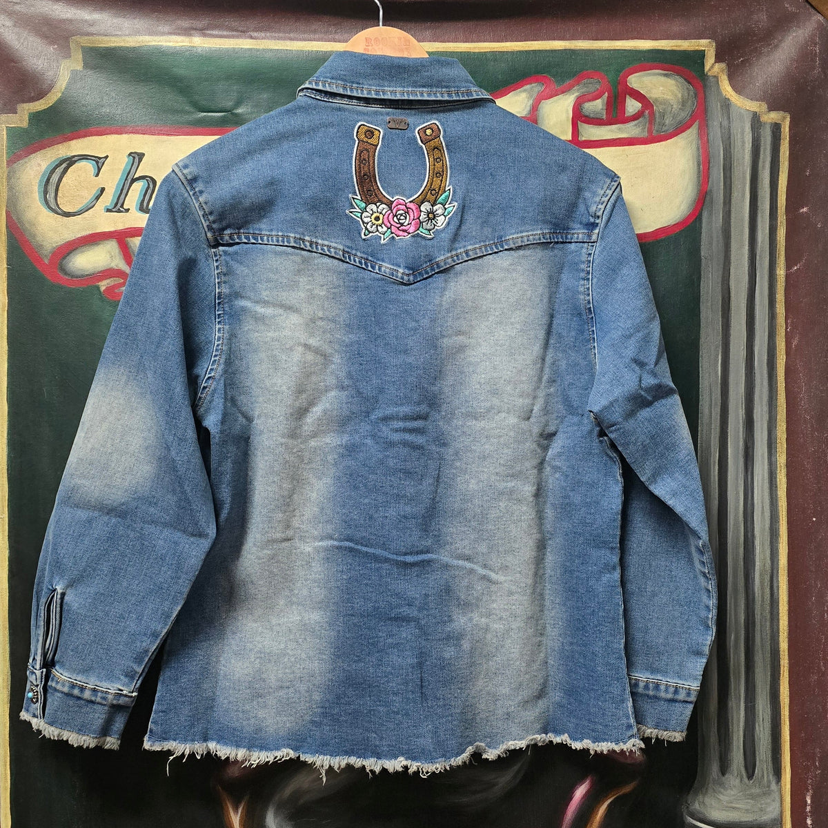 Lucky &  Blessed Embroidered Western Denim Jacket