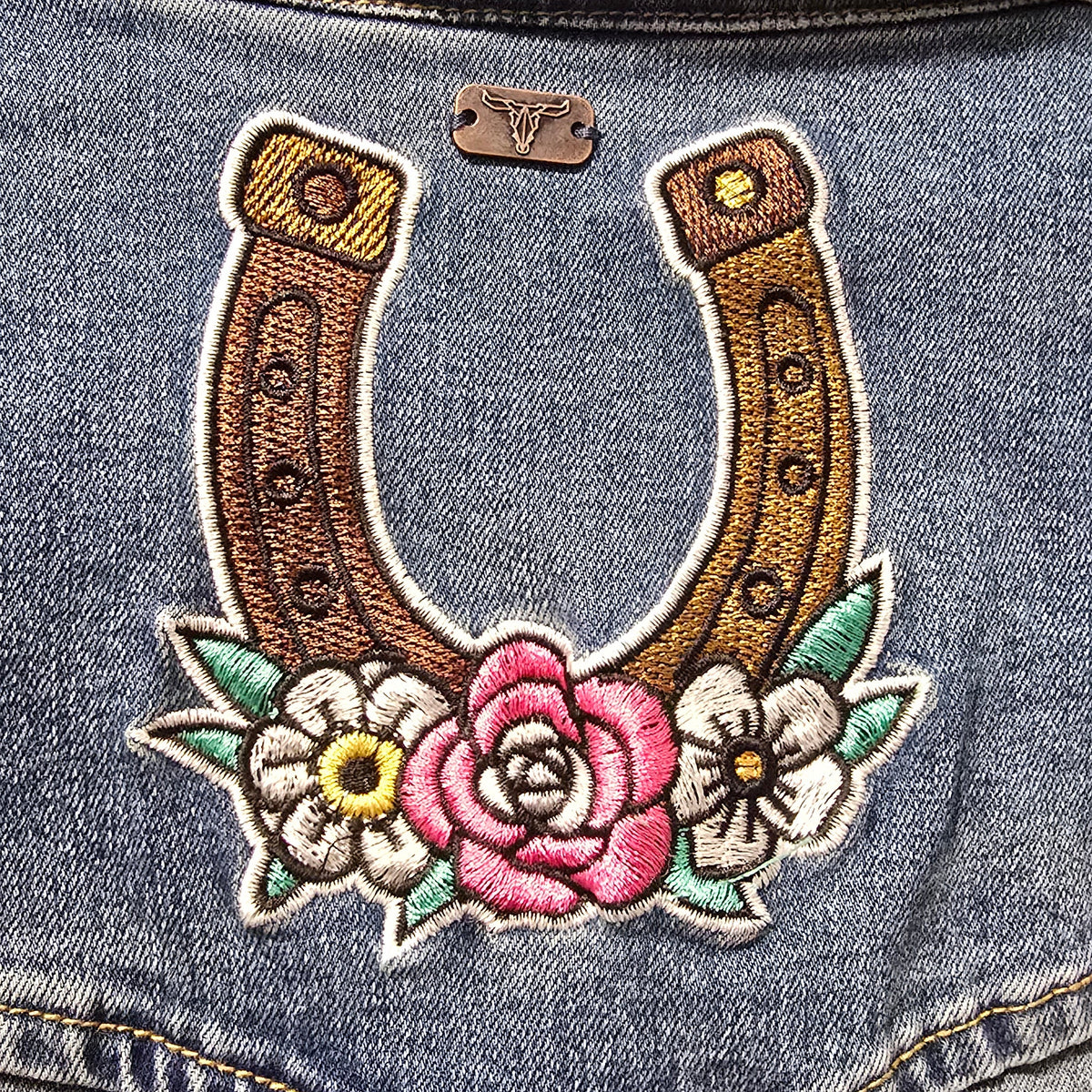 Lucky &  Blessed Embroidered Western Denim Jacket