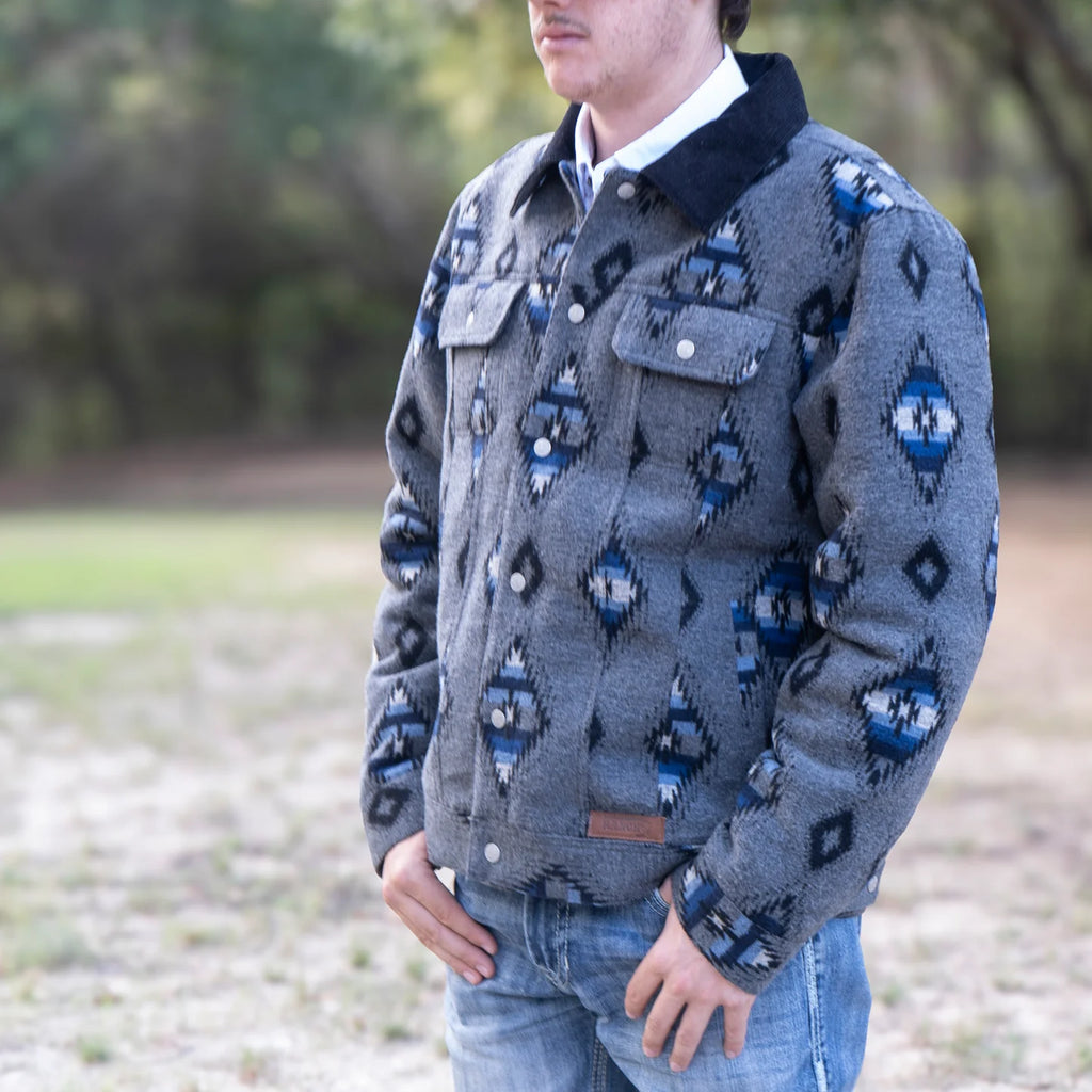 Lazy J Men's Southwestern Print Trucker Jacket - Grey
