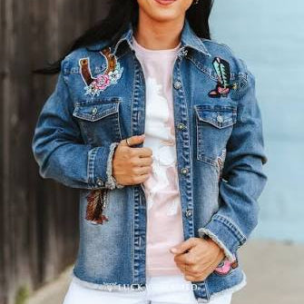 Lucky &  Blessed Embroidered Western Denim Jacket