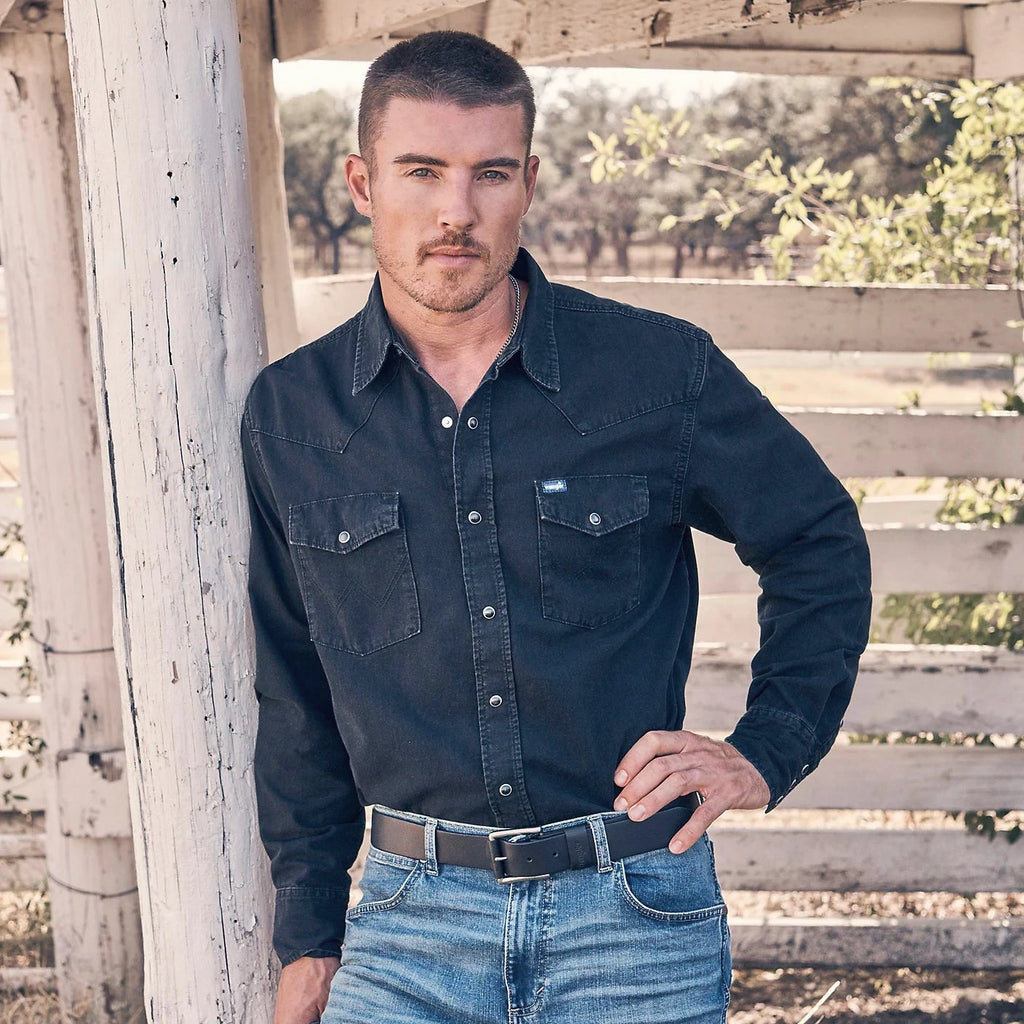 Wrangler Classic Denim Western Snap Shirt Blue/Black