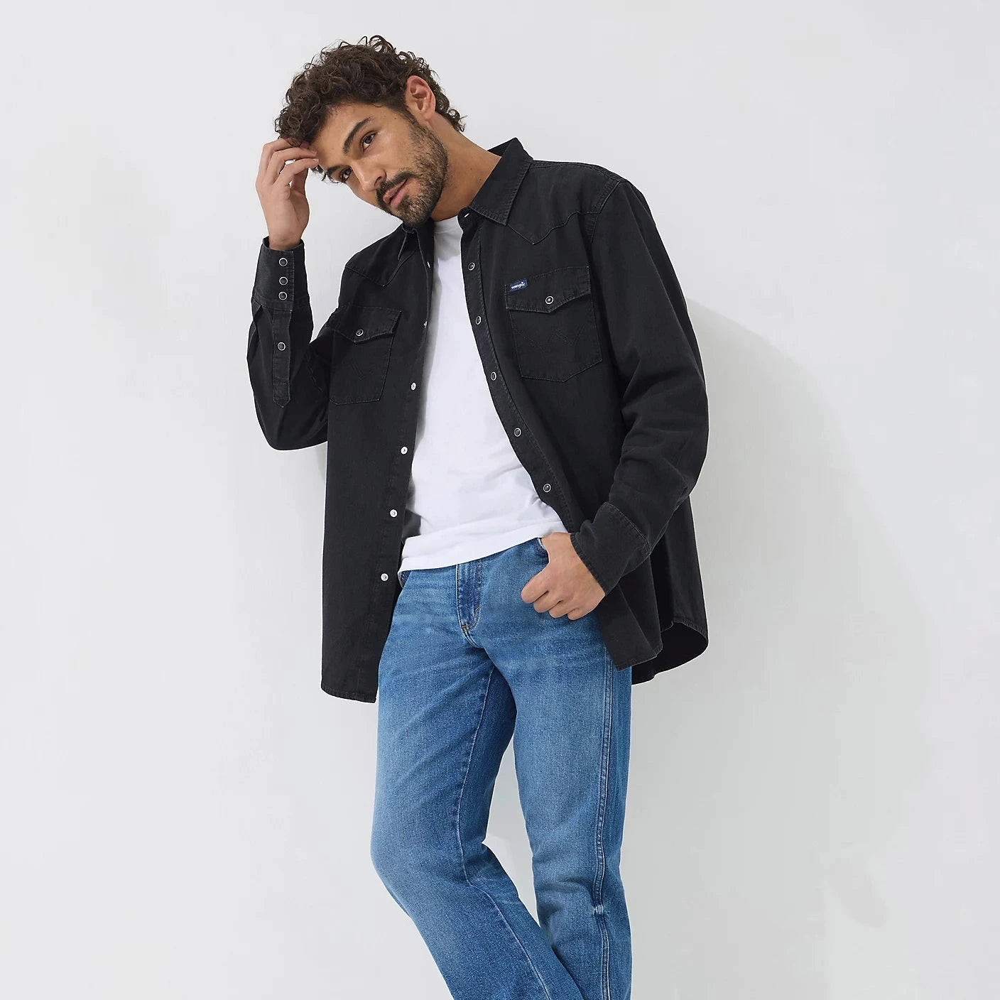 Wrangler Classic Denim Western Snap Shirt Blue/Black