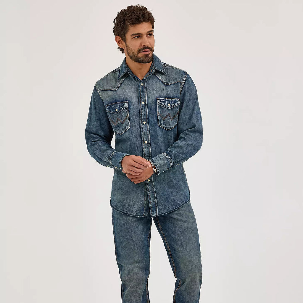 Cowboy Cut Long Sleeve Western Denim Snap Work Shirt
