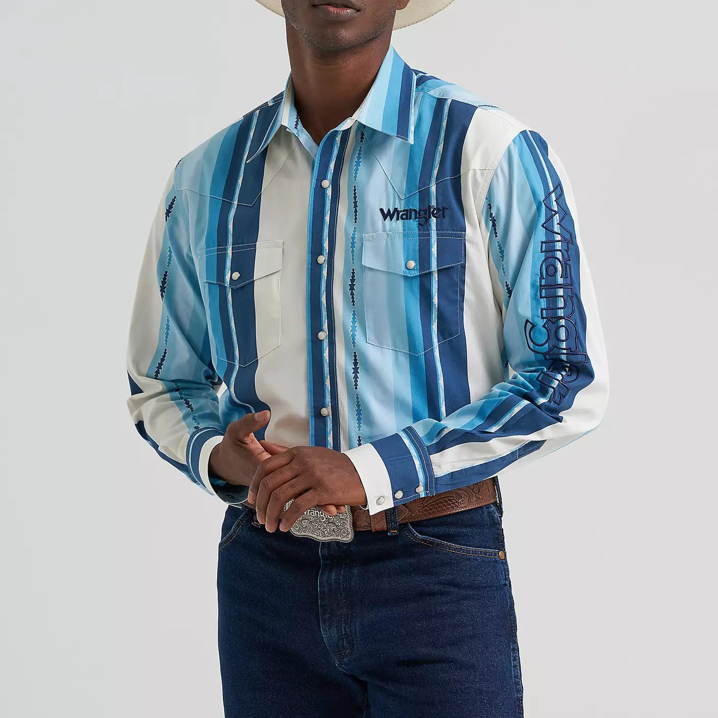 Men's Wrangler  Logo Long Sleeve Striped Shirt