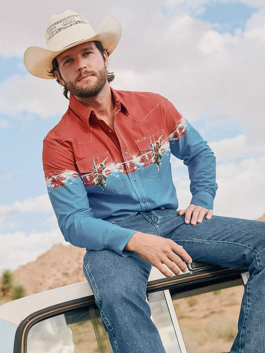 Men's Checotah Long Sleeve Western Snap Horizontal Print Shirt