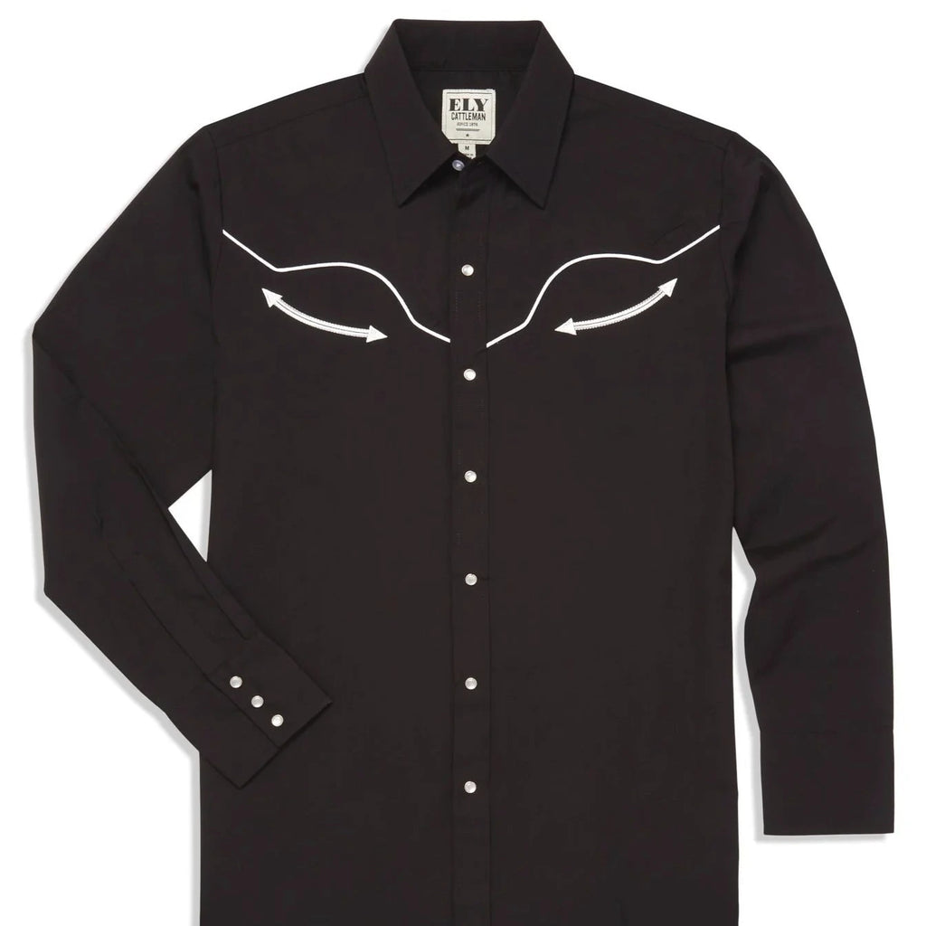 Men's Ely Cattleman Long Sleeve Retro Solid With Piping Black/ White
