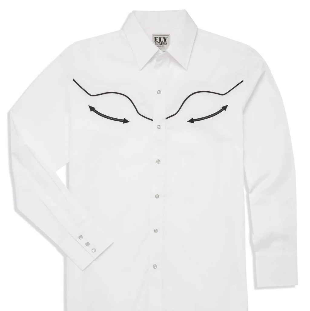 Men's Ely Cattleman Long Sleeve Retro Solid With Piping Black/ White