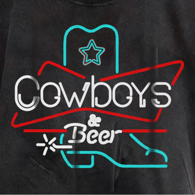 Cowboys & Beer Neon Boot Relaxed Cropped Acid wash Hoodie