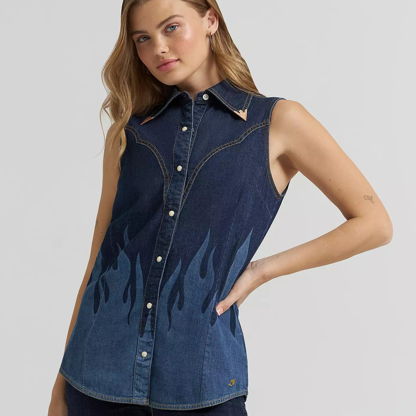 Lainey Wilson x Wrangler Flame Sleeveless Denim Shirt