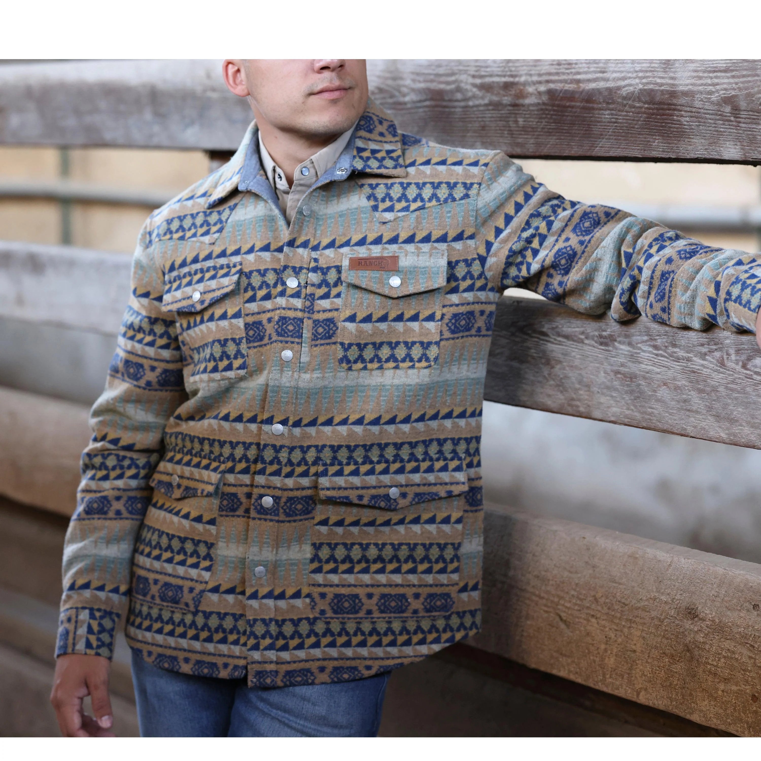 Lazy J Men's Aztec Print Shirt Jacket - Brown