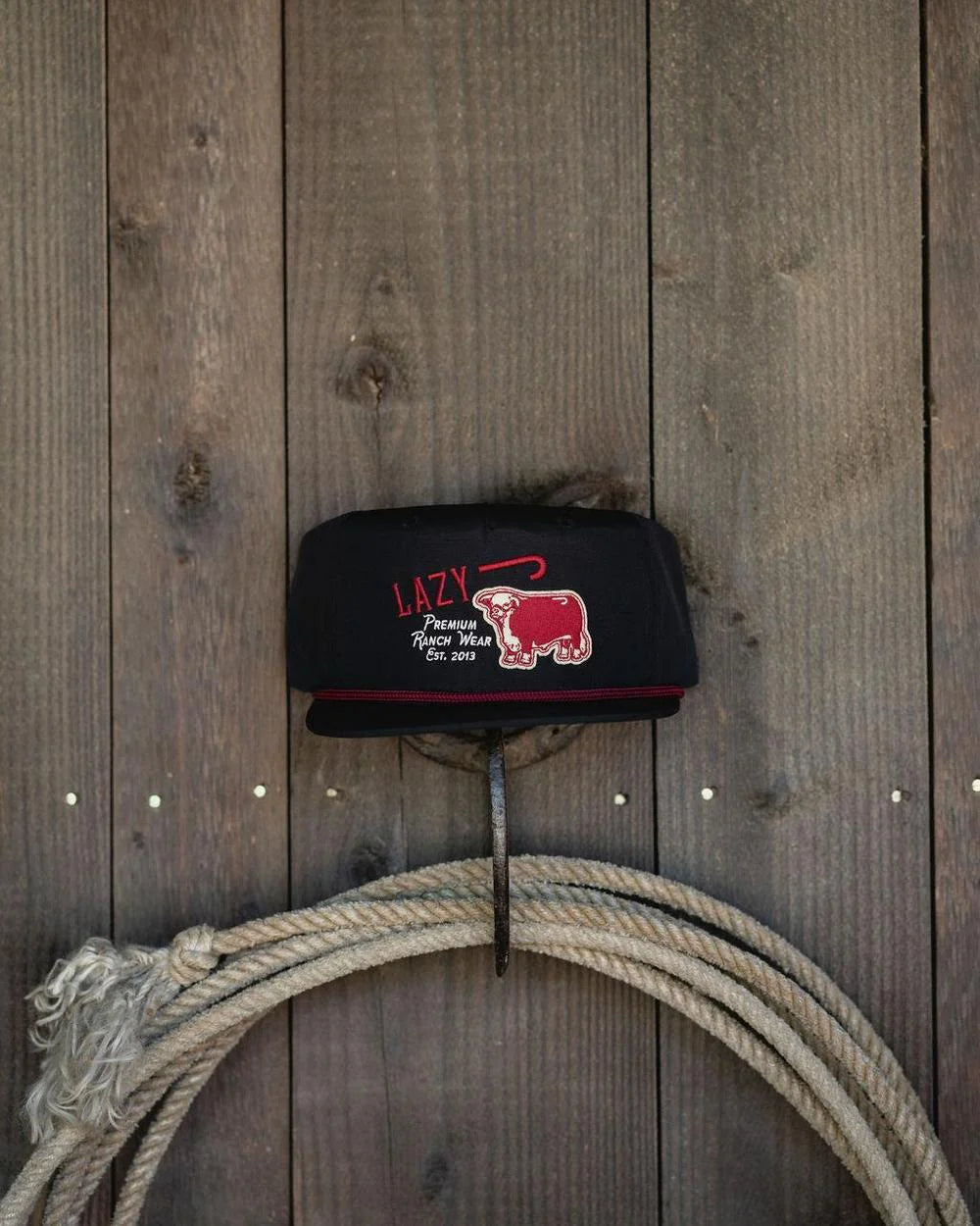 Lazy J Ranch Black Red Premium Ranch Rope Trucker Hat - Badlands AB Exclusive