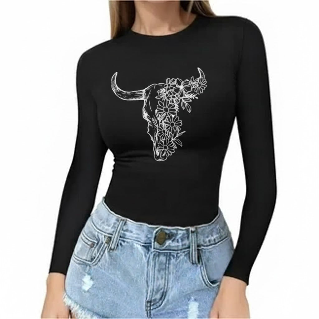 Terry Cotton Longhorn Floral Soft Stretch Top