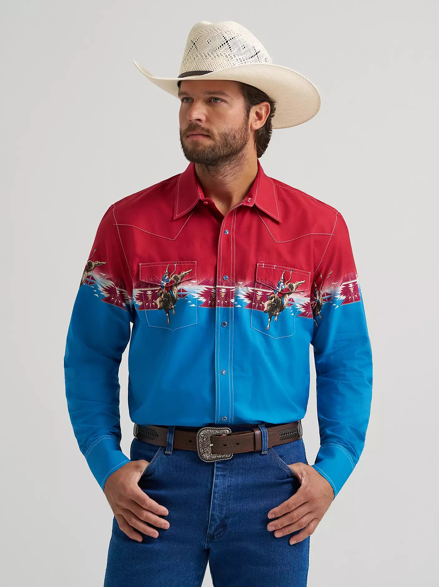 Men's Checotah Long Sleeve Western Snap Horizontal Print Shirt