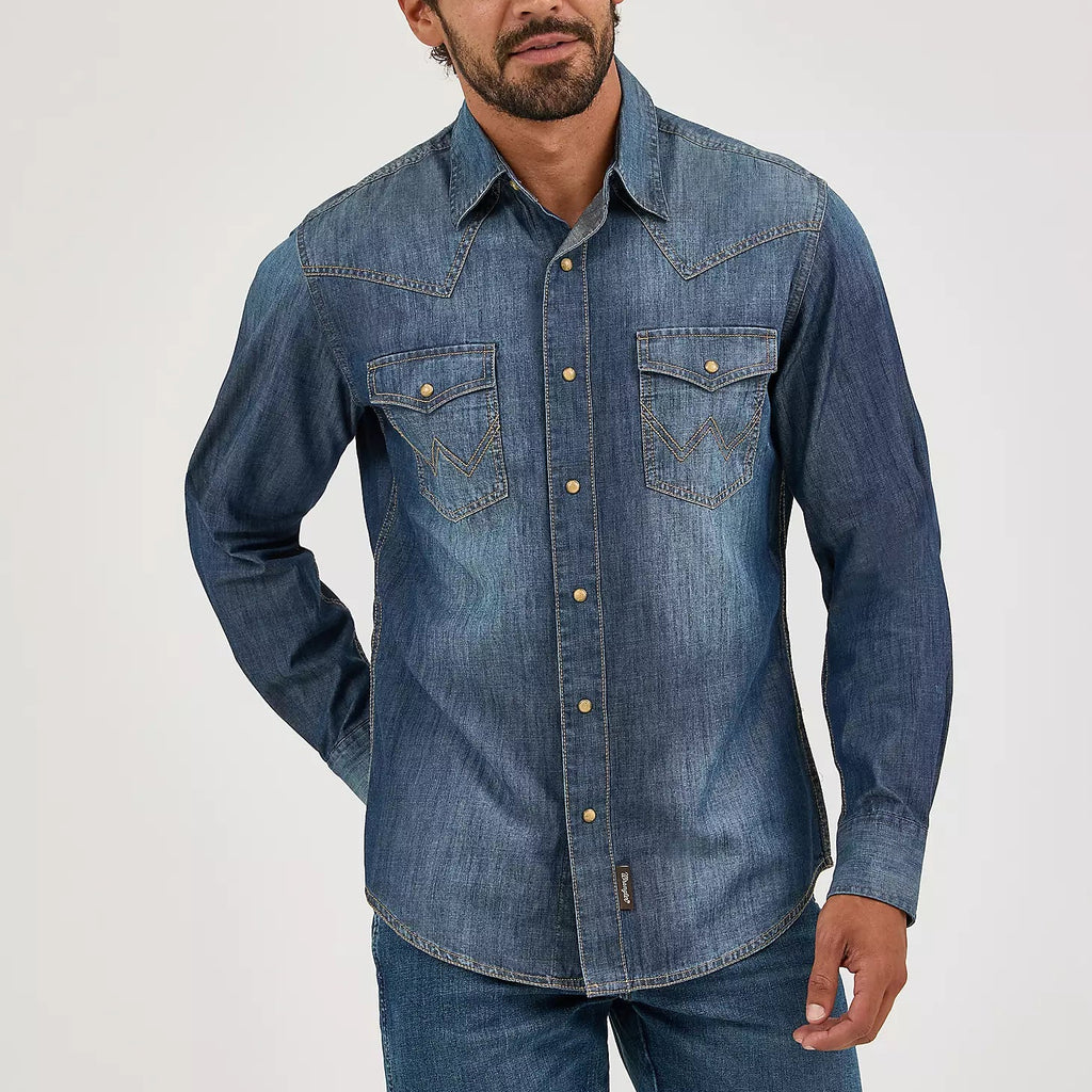 Men's Wrangler Retro Premium Long Sleeve Denim Western Snap Shirt