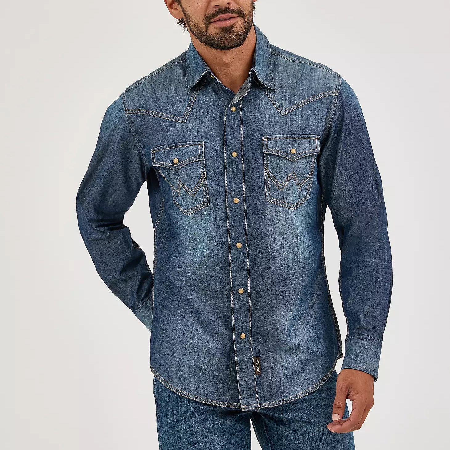 Men's Wrangler Retro Premium Long Sleeve Denim Western Snap Shirt