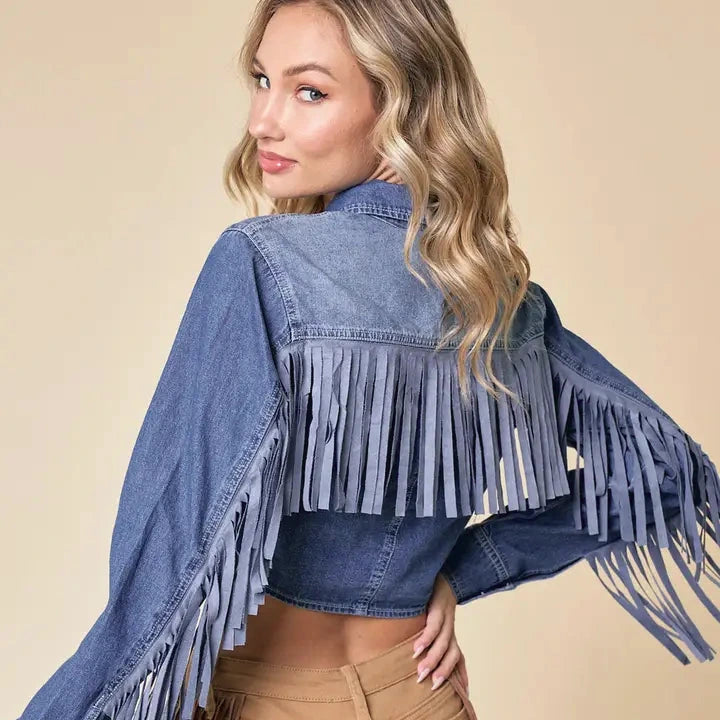 Saints & Hearts Denim Fringe Top