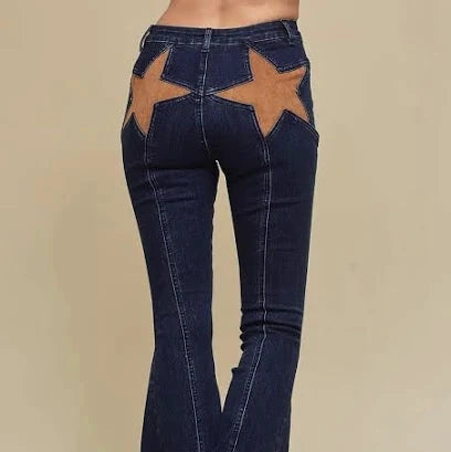 Saints & Hearts Suede Star Bell Bottom Jeans